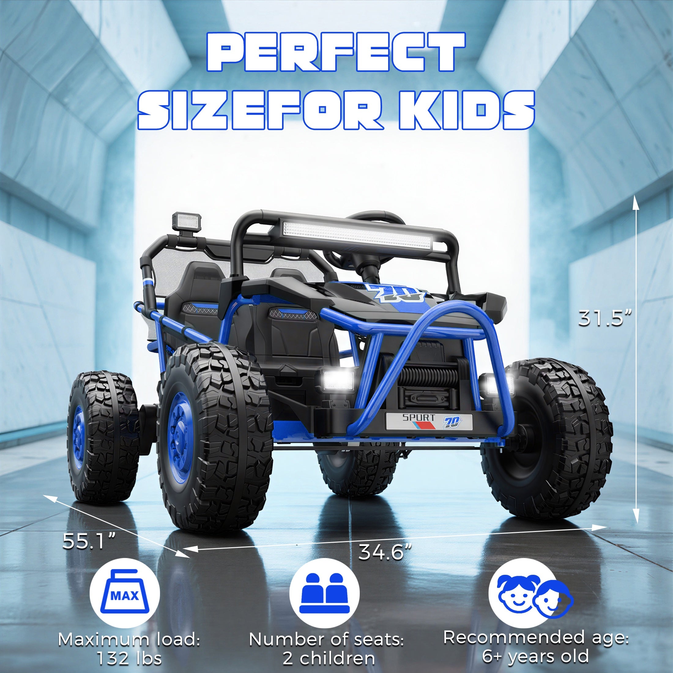 COCLUB 36V Electric Ride On Car for Big Kids, 2 Seater UTV with Steel Frame, Dual 250W Motors, EVA Big Wheels, Spring Suspension, Bluetooth Music & 3-Point Seatbelts, Electric Car for Kids Ages 6–12, Blue