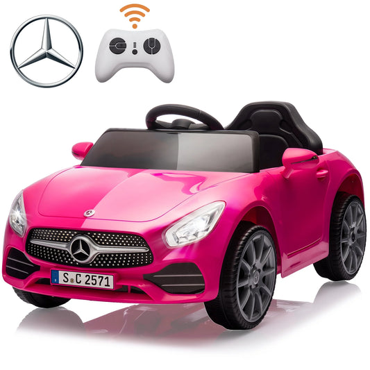 Kids Ride on Cars, 12V Powered Mercedes Benz Ride on Toys w/Remote Control, Music, Bluetooth, LED Light, USB, Power Display, Four Wheel Suspension Electric Car for Toddlers 2-4 Year Olds, Pink