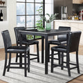 UHOMEPRO Dining Table Set for 4, Counter Height Dining Table and Chair Set, Square Wooden Table with 4 Upholstered Chairs and Crystal Decoration, Kitchen and Dining Room, Gray