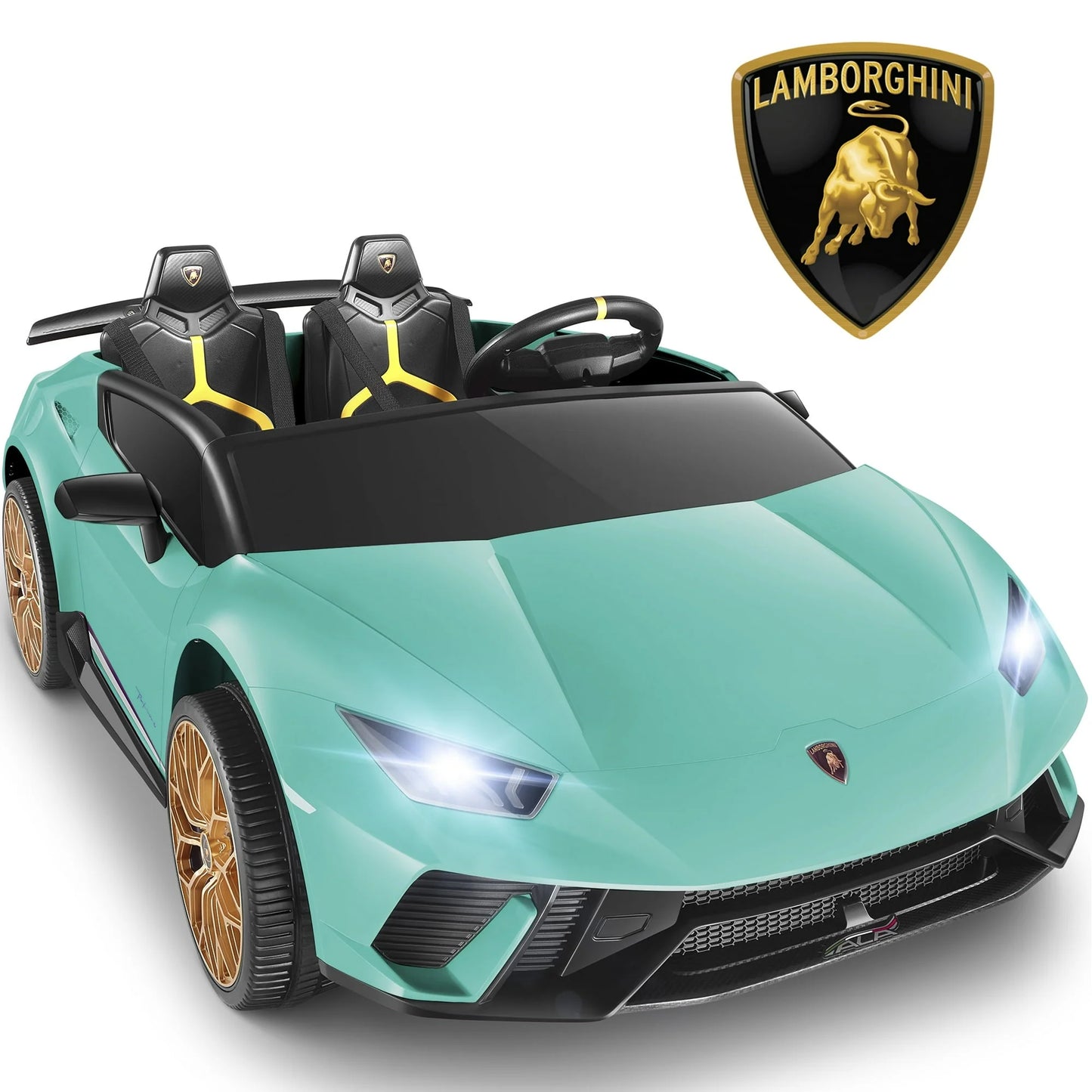 Lamborghini Huracan 24V Powered Ride on Car 2 Seat, 4WD Electric Cars for Kids with Remote Control, Suspension, LED Light, Music, Bluetooth, Children Ride on Toy for 3-8 Years Boys Girls, Black