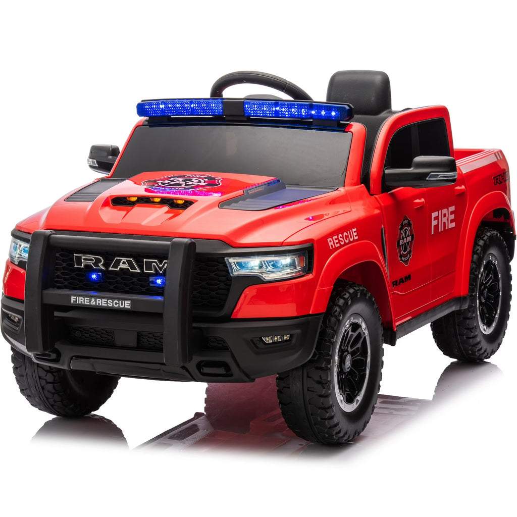 RAM 1500 Ride on Truck Cars, 12V Powered Ride on Toys with Remote Control, 4 Wheel Suspension Electric Cars for 3-5 Yrs Boy Girl W/Key Switch, 5 Point Safety Belt, Music, Bluetooth, LED Lights, Black