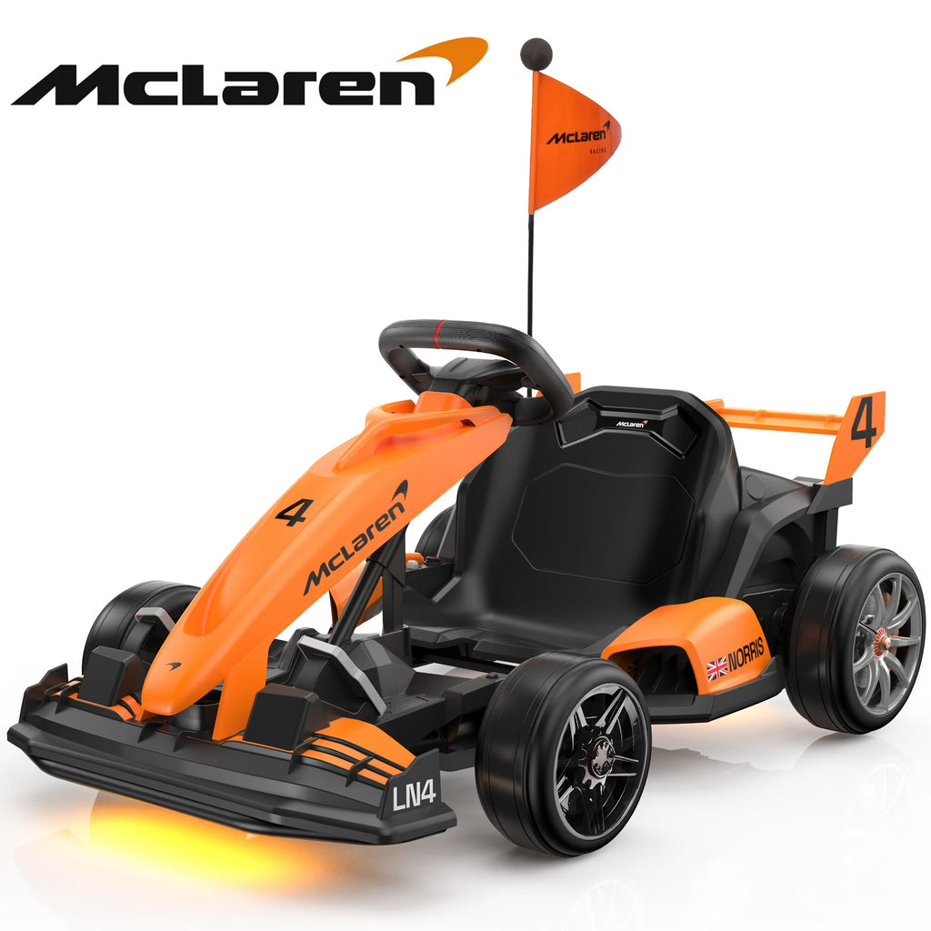 McLaren 36 Kids Electric Go Kart, 36V Powered Drift Racing Ride On Car Toy, 500W Dual Motor, 3-Level Adjustable Seat, Rear-Wheel Drive, 360° Spin Pedal Go Kart for Boys Girls Ages 6+, Orange