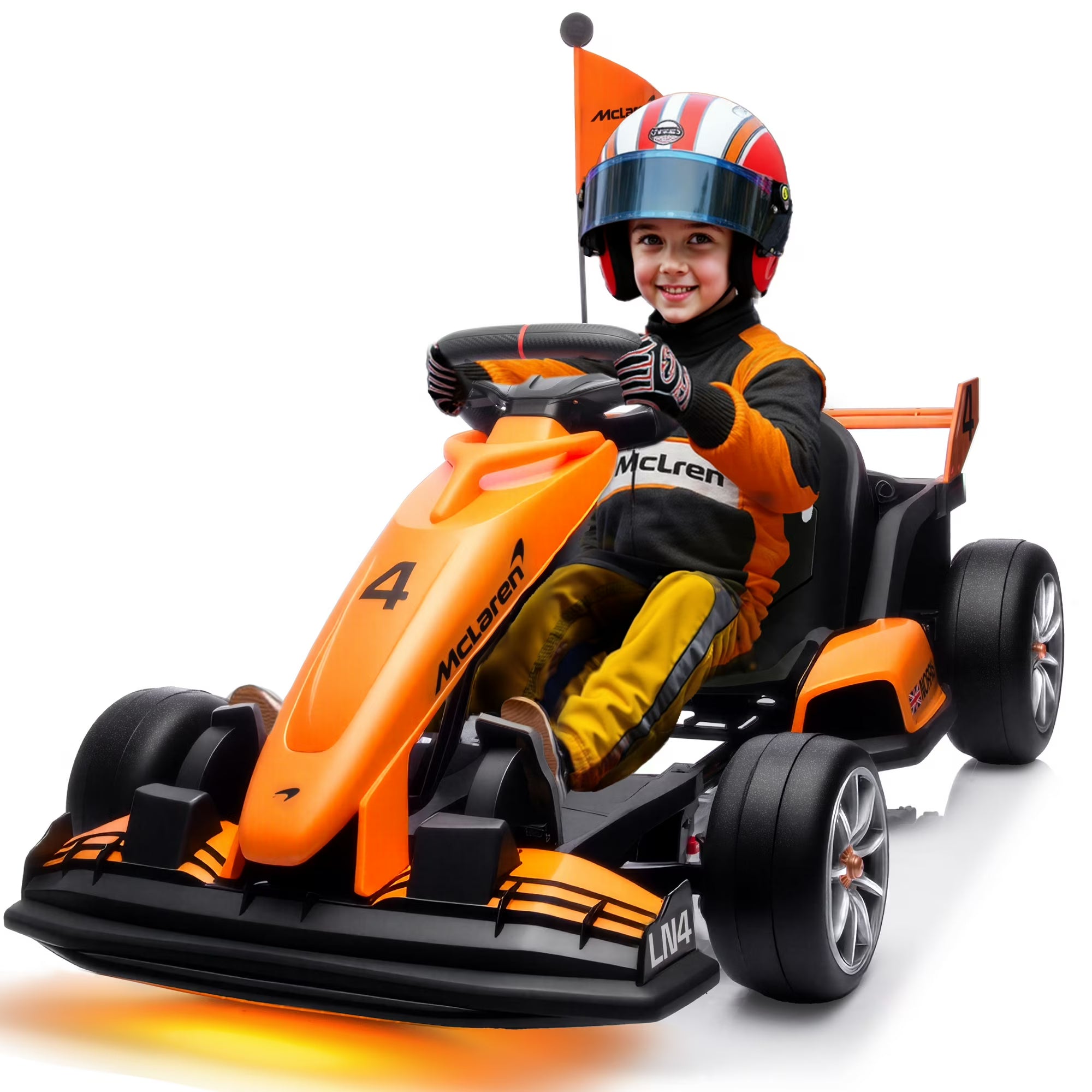 McLaren 36 Kids Electric Go Kart, 36V Powered Drift Racing Ride On Car Toy, 500W Dual Motor, 3-Level Adjustable Seat, Rear-Wheel Drive, 360° Spin Pedal Go Kart for Boys Girls Ages 6+, Orange