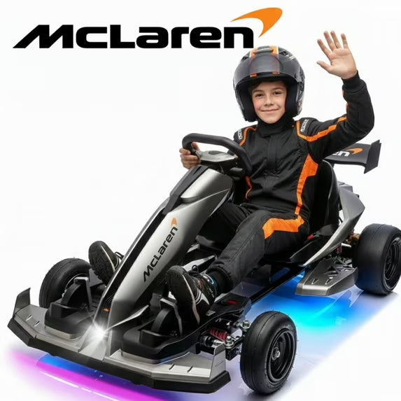 McLaren 48V Electric Go Kart for Adults & Teens, 750W Powered Motor Ride On Toy, LED Light, Hydraulic Disc Brake, 4 Wheel Spring Suspension, 3 Levels Adjustable Chassis, Foldable Design, Silver