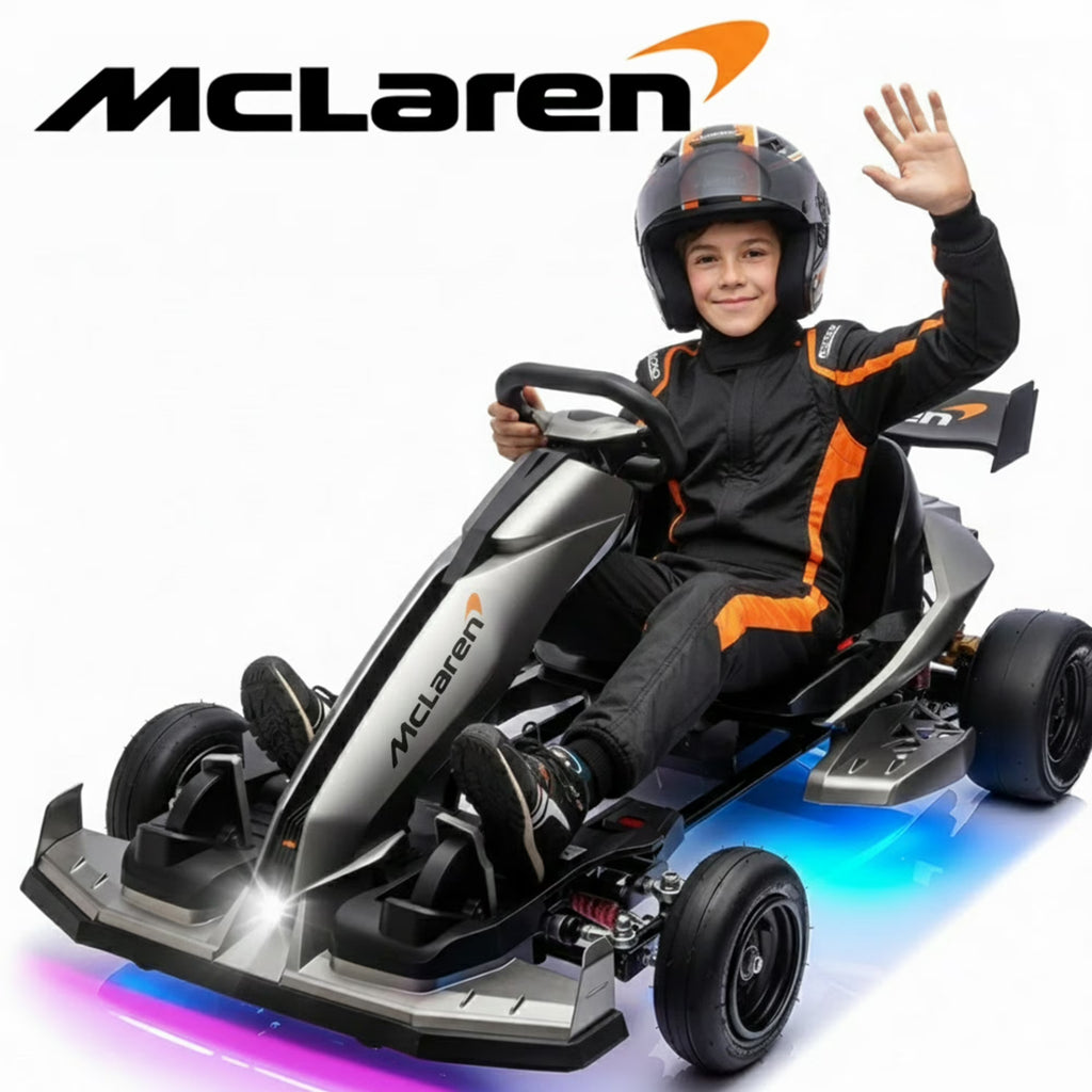 McLaren 48V Electric Go Kart for Adults & Teens, 750W Powered Motor Ride On Toy, LED Light, Hydraulic Disc Brake, 4 Wheel Spring Suspension, 3 Levels Adjustable Chassis, Foldable Design, Silver