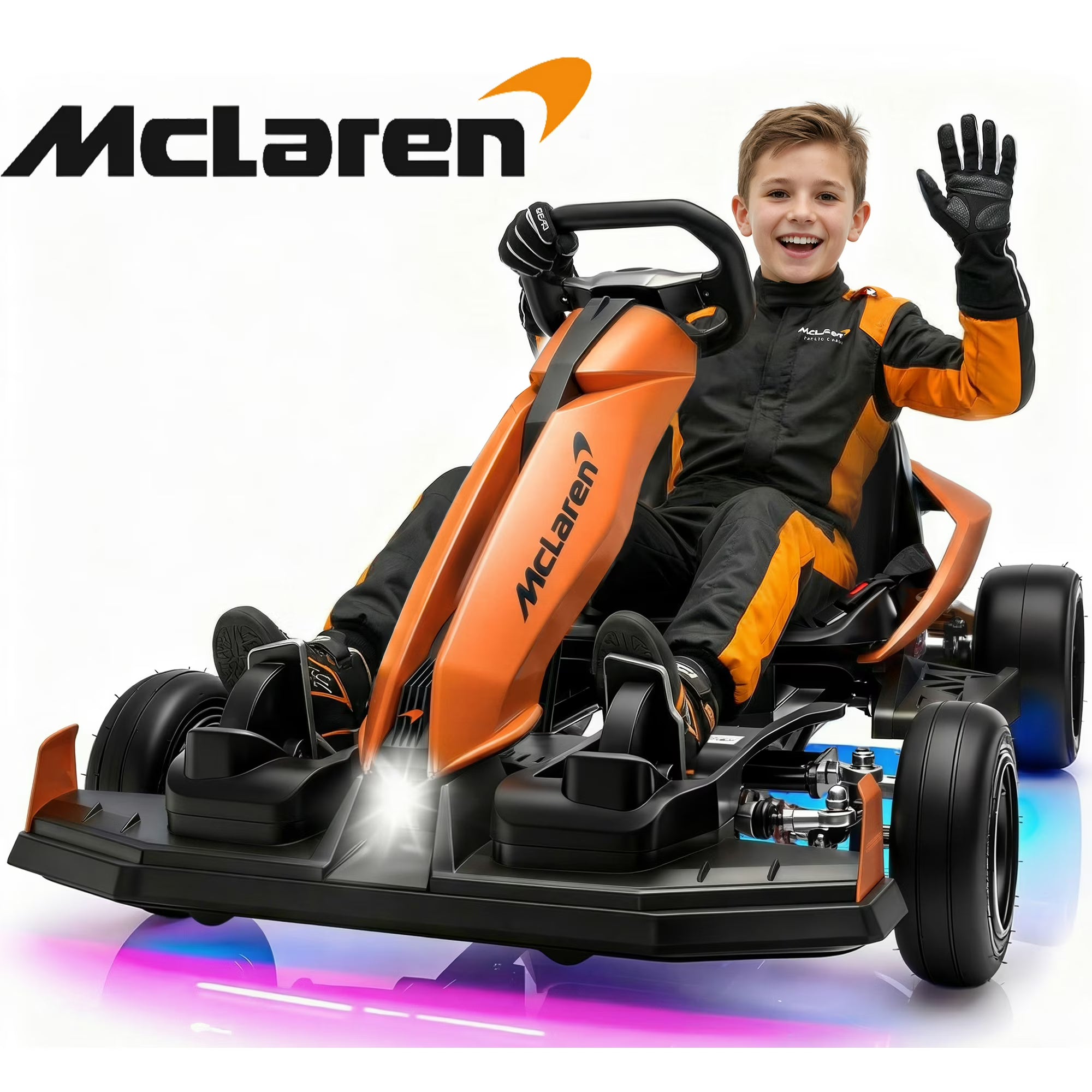 McLaren 48V Electric Go Kart for Adults & Teens, 750W Powered Motor Ride On Toy, LED Light, Hydraulic Disc Brake, 4 Wheel Spring Suspension, 3 Levels Adjustable Chassis, Foldable Design, Silver
