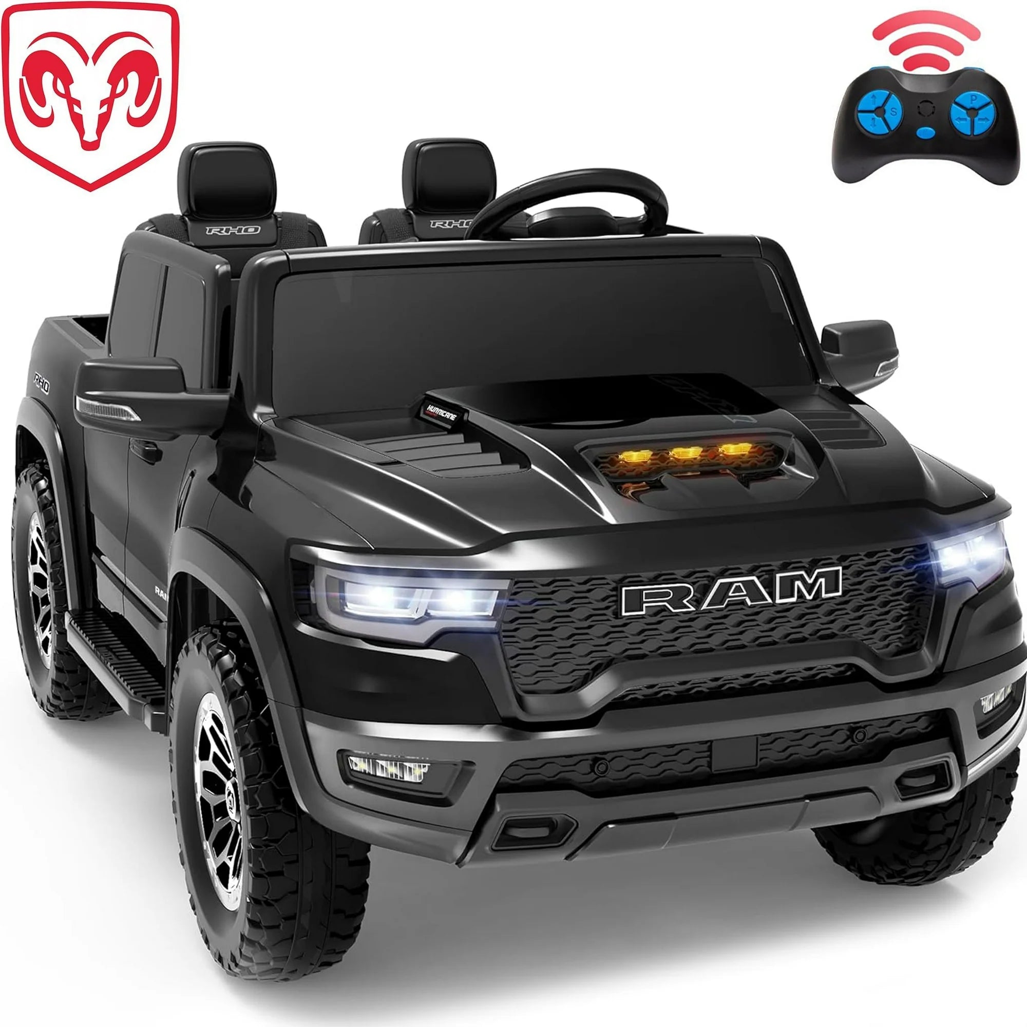 RAM 1500 24V Powered Ride on Cars for Kids, Extra large Real 2 Seat Ride on Toys with Remote Control, LED Light, MP3 Player, Electric Vehicles Ride on Truck for Boys Girls Gifts, Black