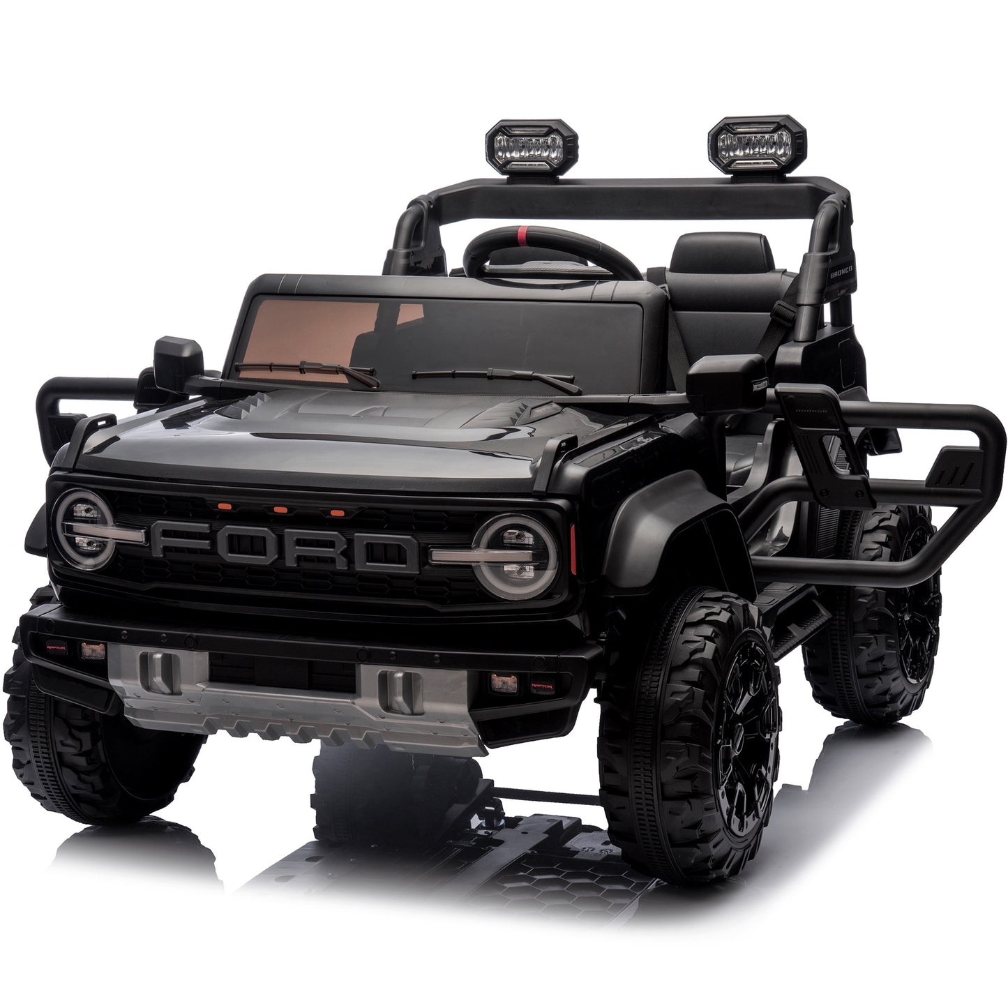 24V Powered Ride On Cars 2 Seater, Licensed Ford Bronco Raptor Electric Car with Remote, Spring Suspension, 2x90W Motor, Bluetooth, 4.4MPH Max, Max Weight 130lb, Kids Ride on Toys for Ages 3-8, Black