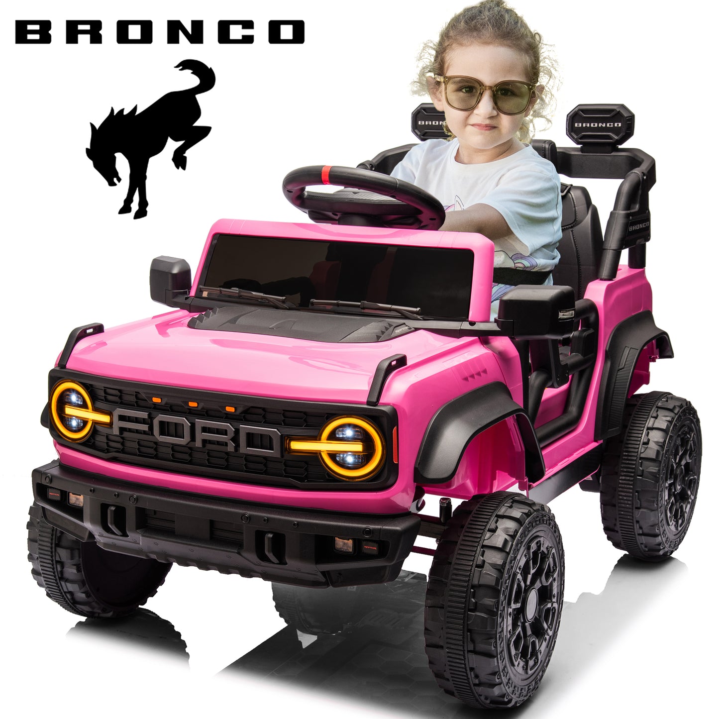 12V Powered Ride On Cars One Seater, Licensed Ford Bronco Raptor Electric Car with Remote, Spring Suspension, 2x25W Motor, Bluetooth, 2.48MPH Max, Max Weight 66lb, Kids Ride on Toys for Ages 3-8