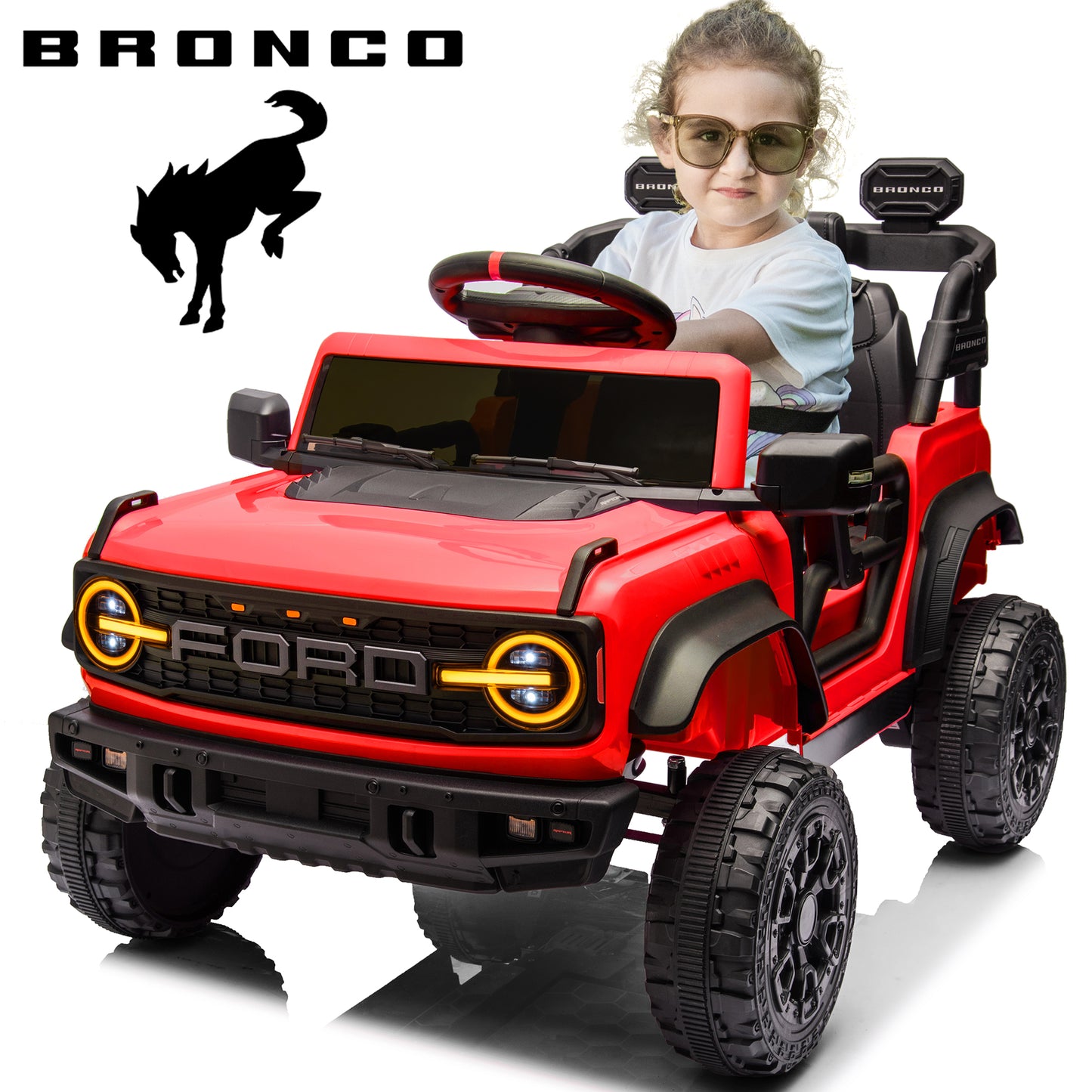 12V Powered Ride On Cars One Seater, Licensed Ford Bronco Raptor Electric Car with Remote, Spring Suspension, 2x25W Motor, Bluetooth, 2.48MPH Max, Max Weight 66lb, Kids Ride on Toys for Ages 3-8