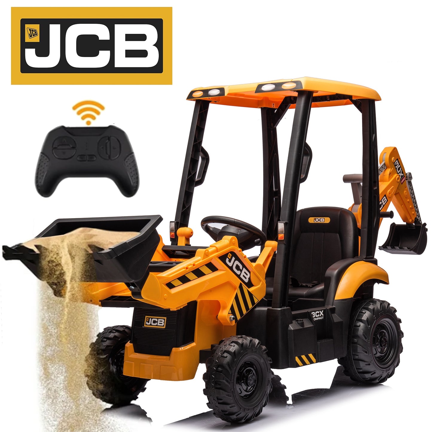 COCLUB 12V Ride on Car for Boys Girls, Battery Powered Excavator Construction Vehicles with Remote Control, Front Loader Bulldozer, Digger, Ceiling, Electric Ride on Toys for Kids