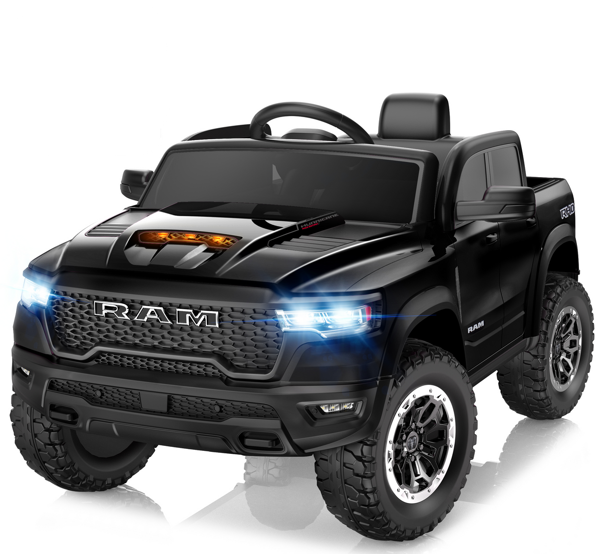 RAM 1500 Ride On Car for Kids, 12V Powered Ride On Truck w/ Remote Control, 4 Wheel Suspension, Bluetooth, Lights, Electric Cars for 3-6 Yrs