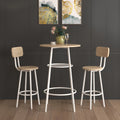 UHOMEPRO 3-Piece Dining Room Bar Table Set for 2, Double Layer Round Bar Table and Chairs Set Industrial Counter Height Pub Table with 2 Stools and Metal Frame, Beige