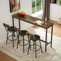 UHOMEPRO 4 Piece Bar Dining Table Set, Bar Table and Chairs Set for 3, Wood Counter Height Dining Table Set with 3 PU Stools, Modern Long Bar Table Set for Kitchen Breakfast Nook Living Room, Brown