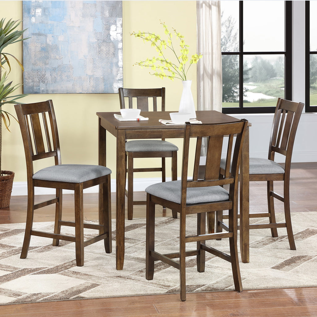 UHOMEPRO Dining Table Set for 4, Modern Counter Height Kitchen Table with 4 Upholstered Chairs, 5 Piece Solid Wood Dining Room Set, Farmhouse Kitchen Dining Table set of 4 for Home, Walnut Style A