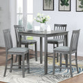 UHOMEPRO Dining Table Set for 4, Modern Counter Height Kitchen Table with 4 Upholstered Chairs, 5 Piece Solid Wood Dining Room Set, Farmhouse Kitchen Dining Table set of 4 for Home, Walnut Style A
