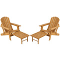 UHOMEPRO Folding Adirondack Chair Set of 2 with Retractable Ottoman, Outdoor All Weather Fire Pit Chairs for Garden Backyard Porch Pool, Wooden Accent Lounge Furniture w/ 350lb Capacity, Light Brown