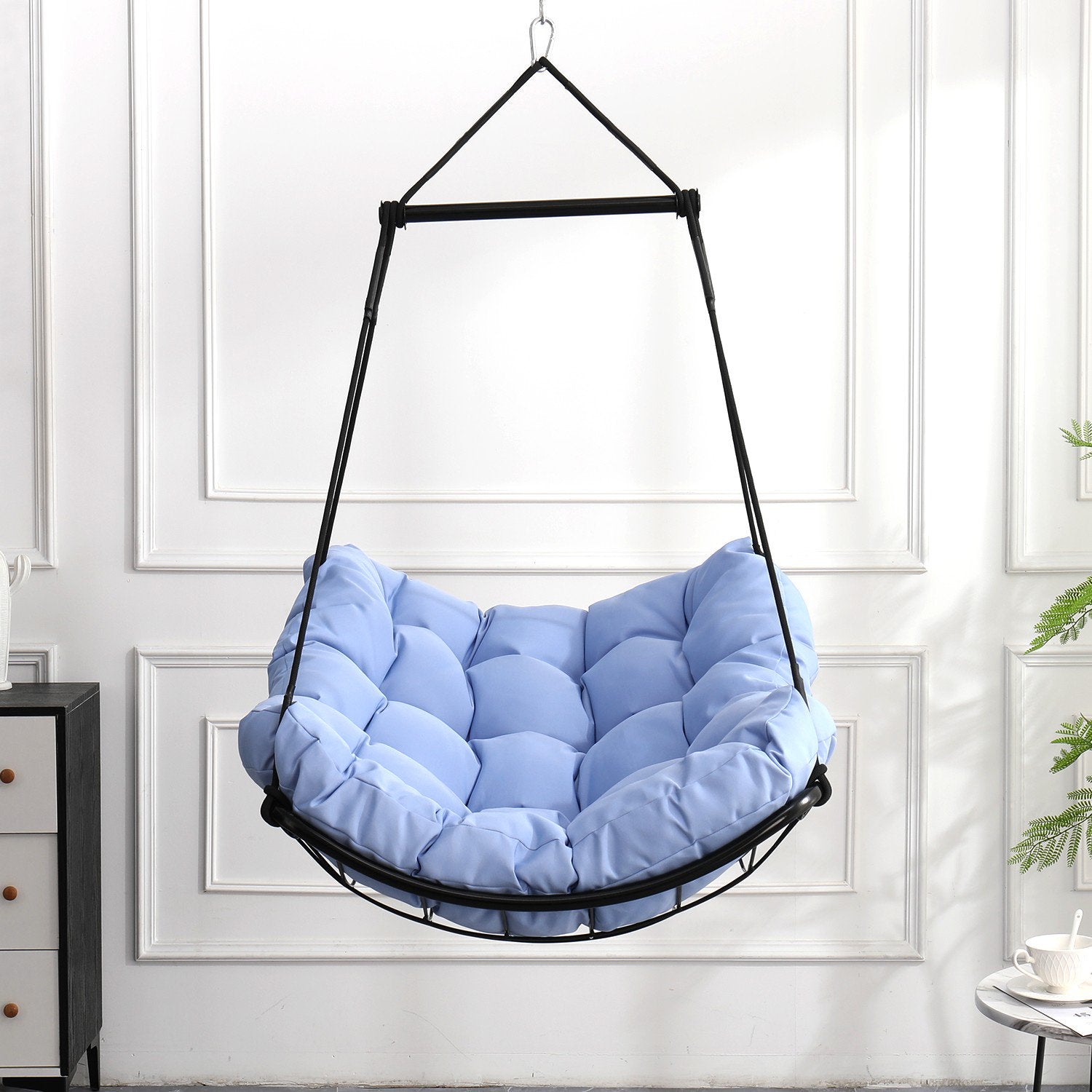 UHOMEPRO Hammock Chair Swing, Comfy Hanging Rope Swing Chair with Waterproof Cushion, Cotton Swivel Hammock Chair Swing Seat with Anti-Slip Safety Rings for Yard Bedroom Patio Porch Outdoor, Gray