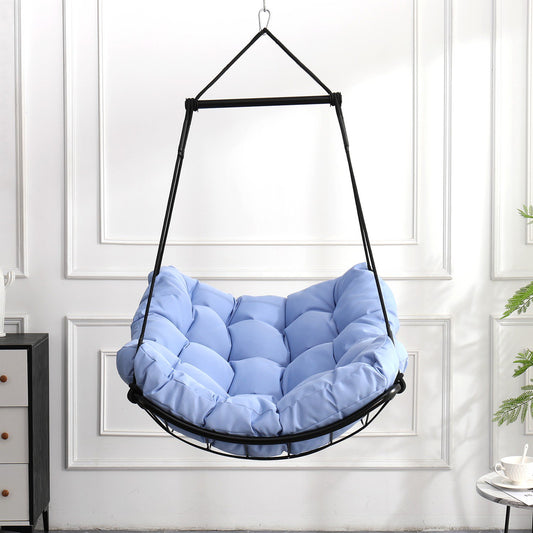 UHOMEPRO Hammock Chair Swing, Comfy Hanging Rope Swing Chair with Waterproof Cushion, Cotton Swivel Hammock Chair Swing Seat with Anti-Slip Safety Rings for Yard Bedroom Patio Porch Outdoor, Gray