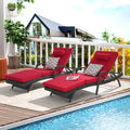 UHOMEPRO Outdoor Chaise Lounge Chair Furniture Sets of 2, Rattan Patio Reclining Chair Set w/ Adjustable Backrest Cushion, Wicker Lounge Chair On Clearance, 5-Level Angles Adjust Backrest, Beige