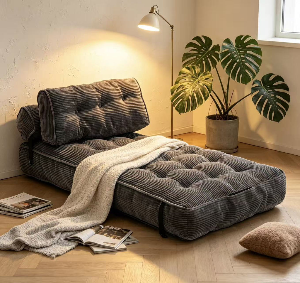 UHOMEPRO Convertible Sleeper Chair, Folding Sofa Bed with Headrest, Lumbar Pillow, High-Density Foam, Portable Floor Sofa for Living Room Bedroom, Grey