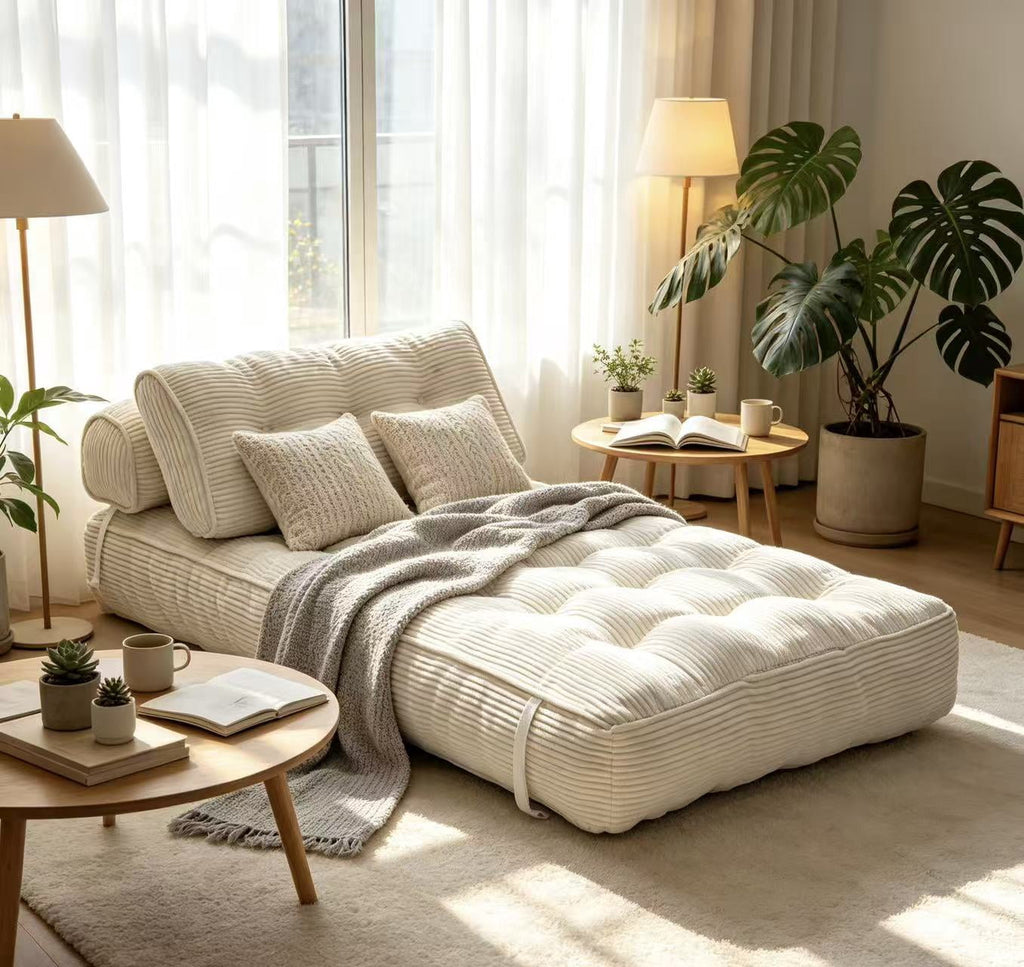 UHOMEPRO Convertible Sleeper Chair, Folding Sofa Bed with Headrest, Lumbar Pillow, High-Density Foam, Portable Floor Sofa for Living Room Bedroom, White
