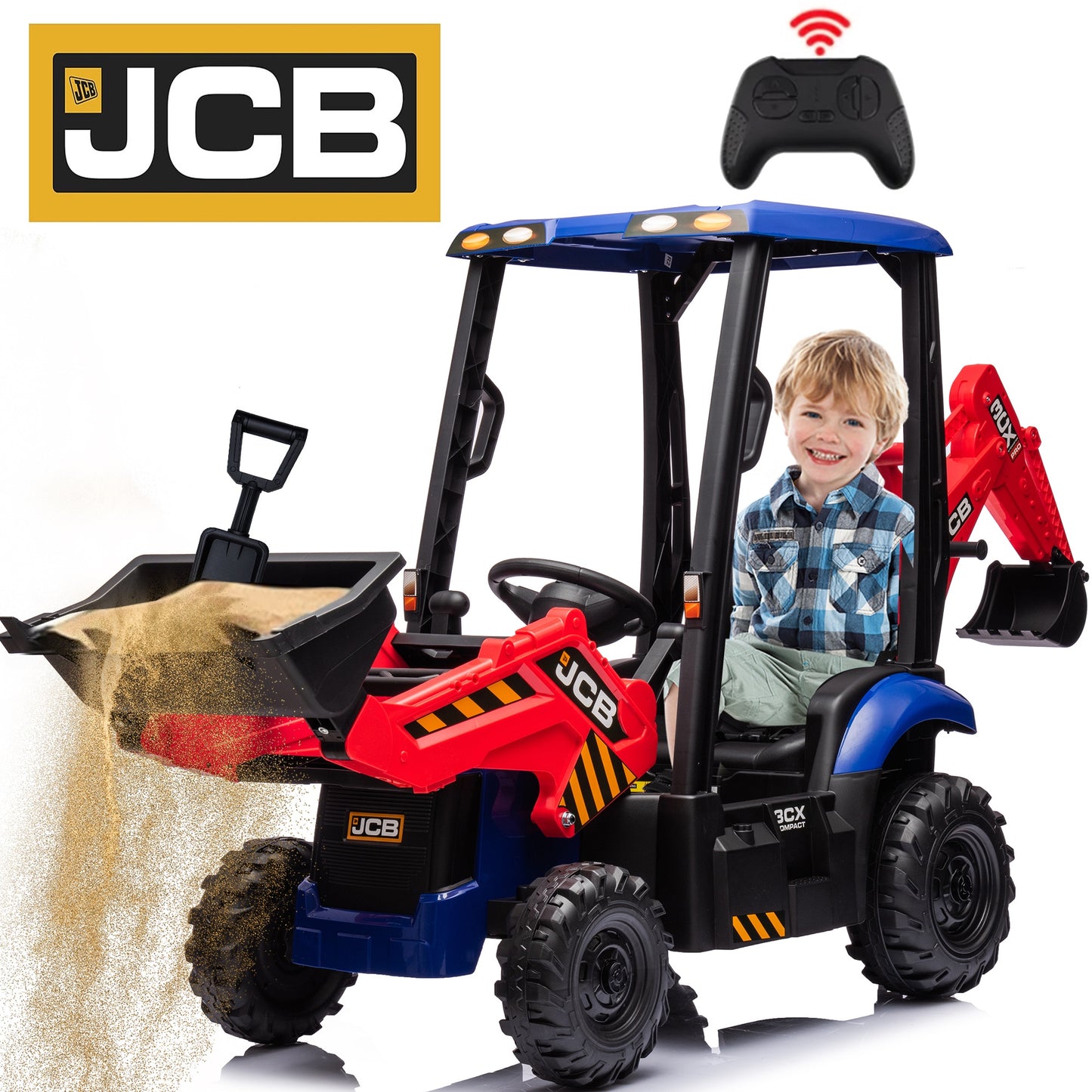 COCLUB 12V Ride on Car for Boys Girls, Battery Powered Excavator Construction Vehicles with Remote Control, Front Loader Bulldozer, Digger, Ceiling, Electric Ride on Toys for Kids