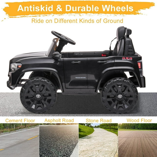 Toyota Tacoma Ride on Cars for Boys, 12V Powered Kids Ride on Cars Toy with Remote Control, Black Electric Vehicles Ride on Truck with Headlights/Music Player for 3 to 5 Years Old Boy Girls GTIN:08043618885258