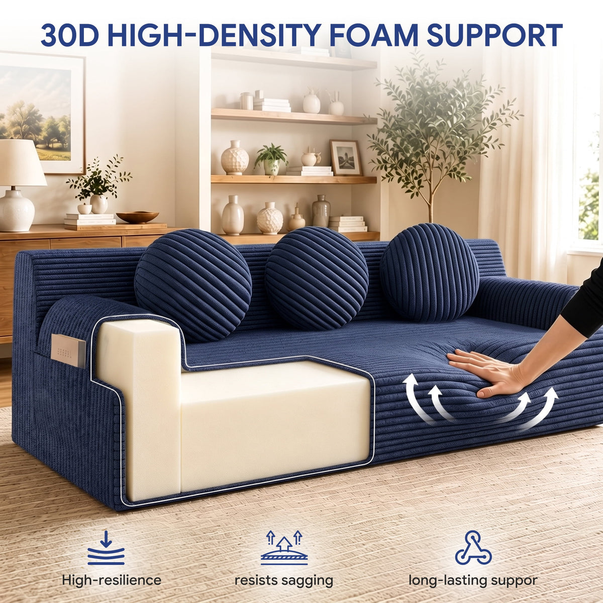 UHOMEPRO 71" Small Cloud Couch, 3 Seater Sofa with High Density Foam, No Assembly Low Profile Floor Couch for Bedroom, Apartment, 1200lbs, Deep Gray