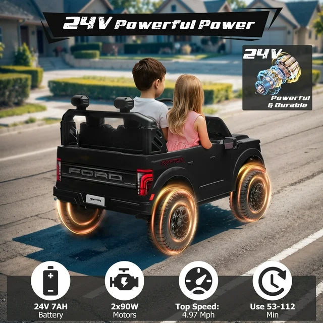 Ford 24V Ride on Toy Cars 2 Seater for Big Kids, Licensed F150 Raptor Powered Ride on Truck with Remote Control