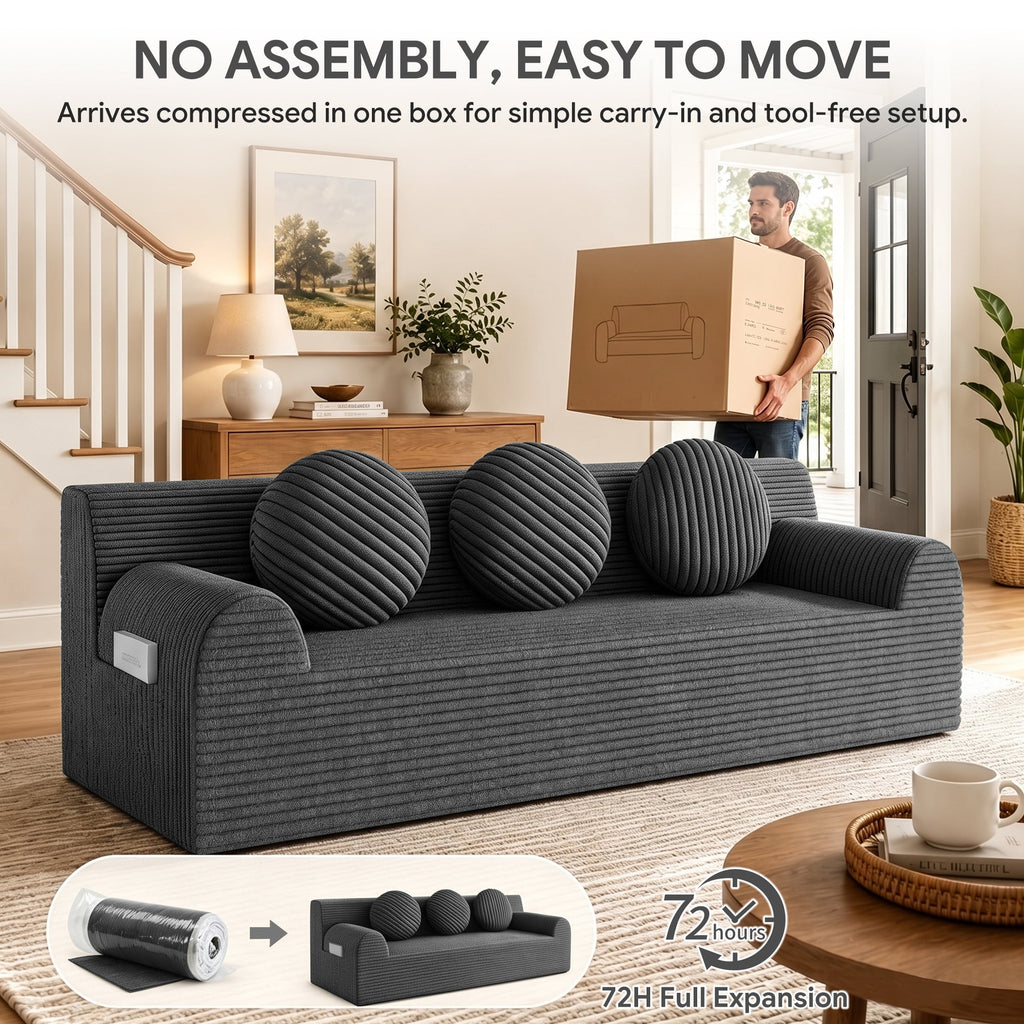 UHOMEPRO 71" Small Cloud Couch, 3 Seater Sofa with High Density Foam, No Assembly Low Profile Floor Couch for Bedroom, Apartment, 1200lbs, Deep Gray