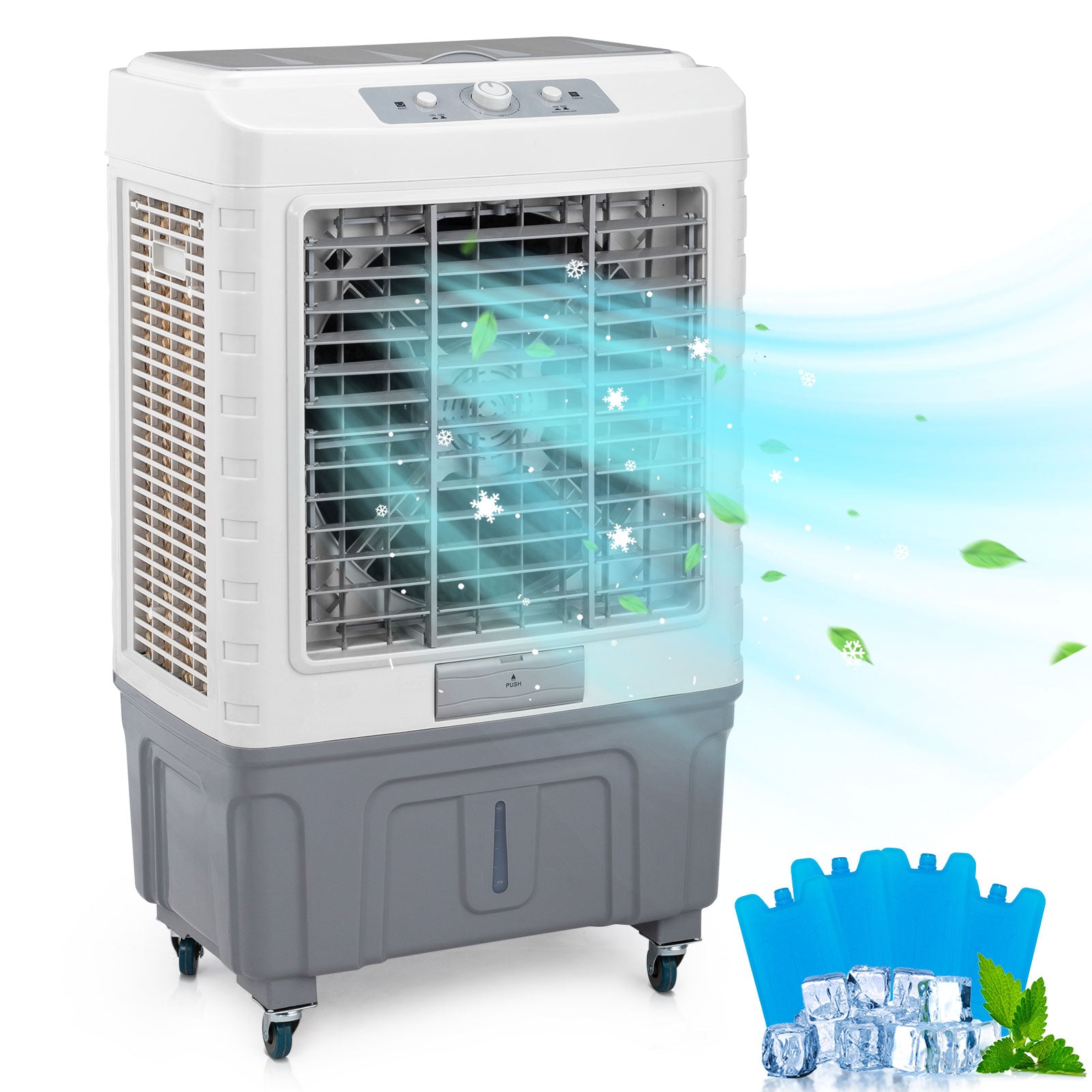 Evaporative Cooler, Legahome 3-IN-1 Portable Air Conditioner for Room, Swamp Cooler Fan Portable Air Conditioner with Remote Control, 3 Modes, 3 Speeds, 4 Ice Packs, 50L Water Tank