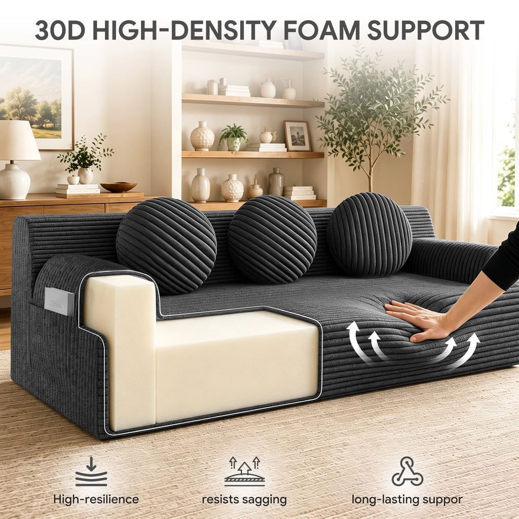 UHOMEPRO 71" Small Cloud Couch, 3 Seater Sofa with High Density Foam, No Assembly Low Profile Floor Couch for Bedroom, Apartment, 1200lbs, Deep Gray