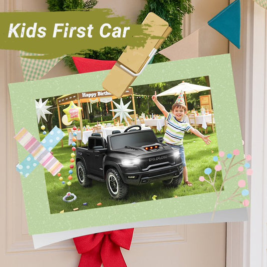 RAM 1500 24V Powered Ride on Cars for Kids, Extra large Real 2 Seat Ride on Toys with Remote Control, LED Light, MP3 Player, Electric Vehicles Ride on Truck for Boys Girls Gifts, Black
