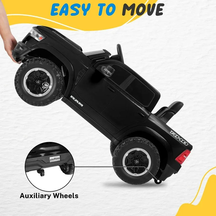 RAM 1500 Ride on Truck Cars, 12V Powered Ride on Toys with Remote Control, 4 Wheel Suspension Electric Cars for 3-5 Yrs Boy Girl W/Key Switch, Safety Belt, Music, Bluetooth, LED Lights, Black
