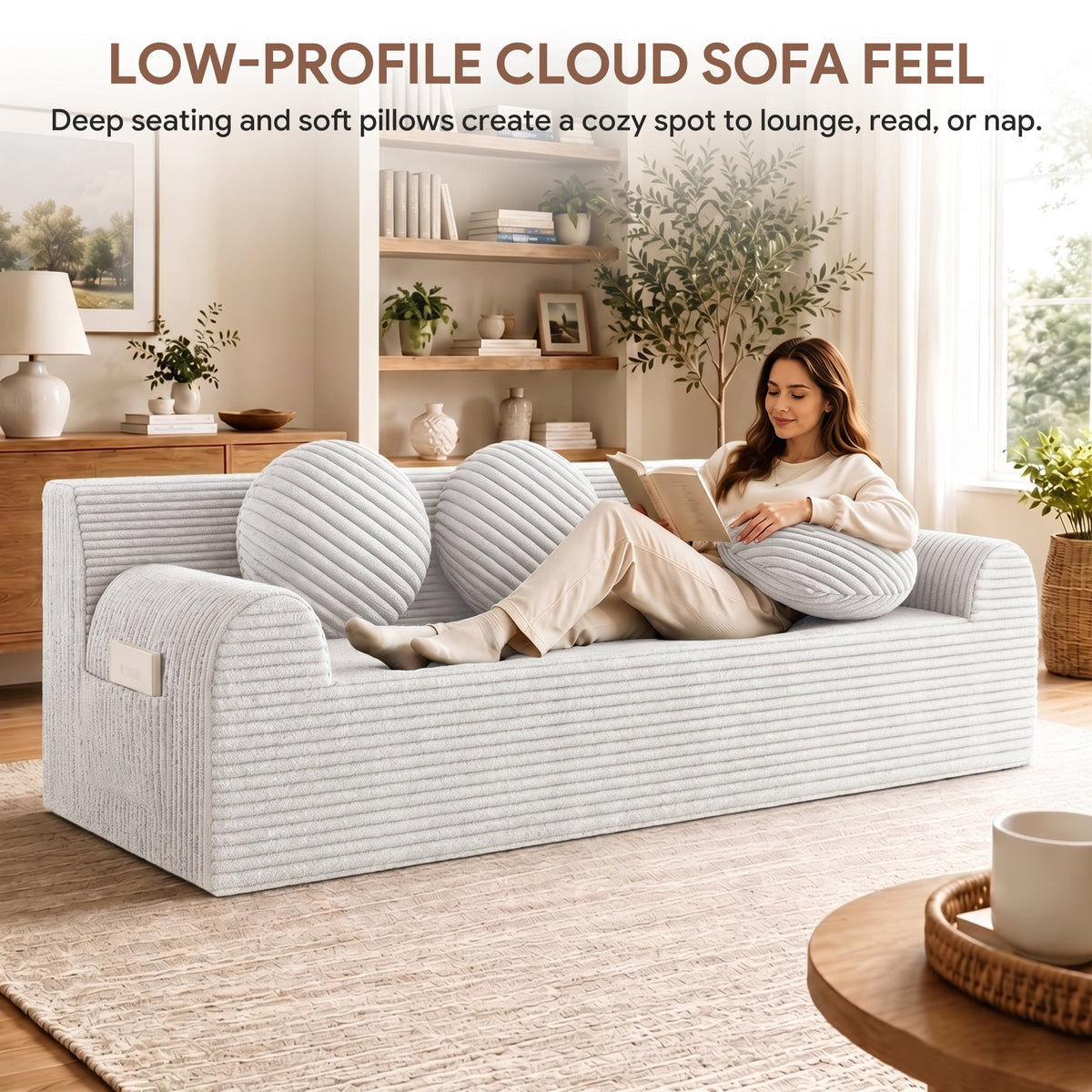 UHOMEPRO 71" Small Cloud Couch, 3 Seater Sofa with High Density Foam, No Assembly Low Profile Floor Couch for Bedroom, Apartment, 1200lbs, Deep Gray