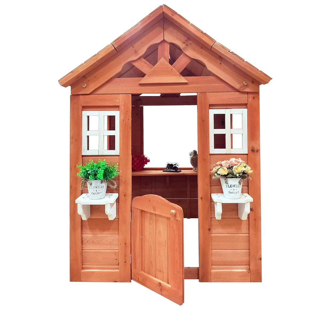 COCLUB Outdoor Playhouse for Kids 3-8, Wooden Playhouse with Door & Windows – Toddler Outdoor Playset, Kids Play House with Flower Pot Holder (42”L x46”W)