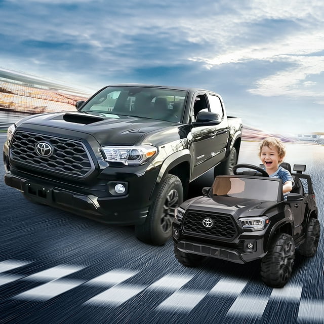 Toyota Tacoma Ride on Cars for Boys, 12V Powered Kids Ride on Cars Toy with Remote Control, Black Electric Vehicles Ride on Truck with Headlights/Music Player for 3 to 5 Years Old Boy Girls GTIN:08043618885258