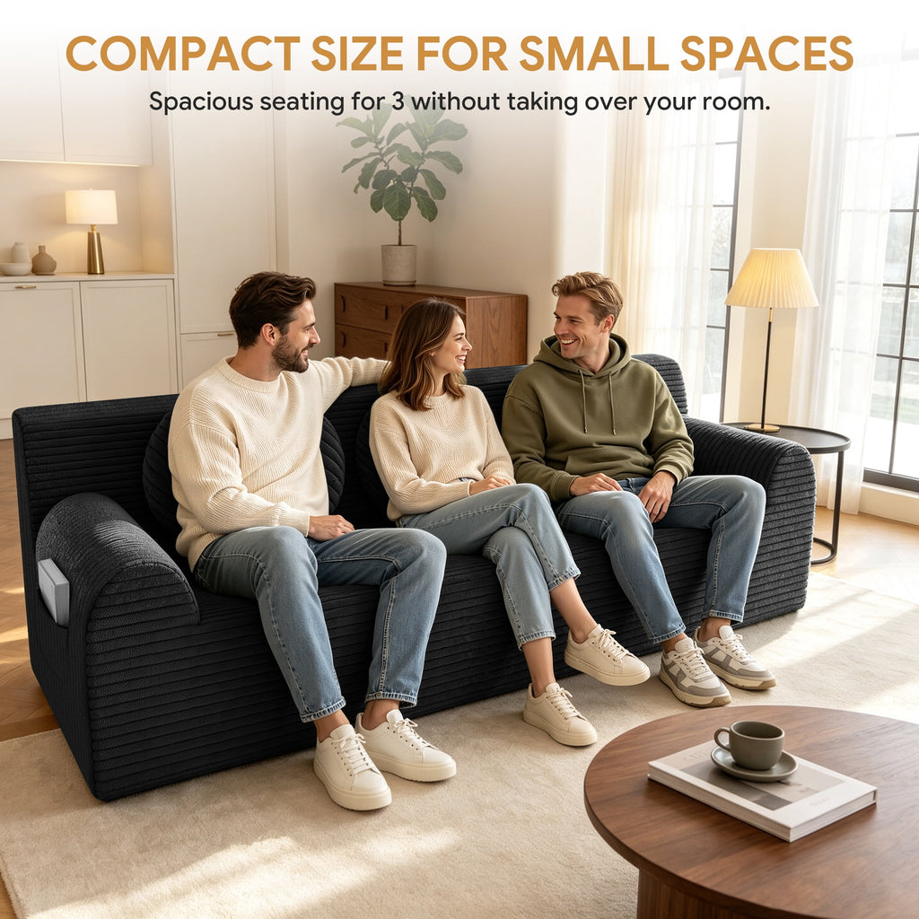 UHOMEPRO 71" Small Cloud Couch, 3 Seater Sofa with High Density Foam, No Assembly Low Profile Floor Couch for Bedroom, Apartment, 1200lbs, Deep Gray