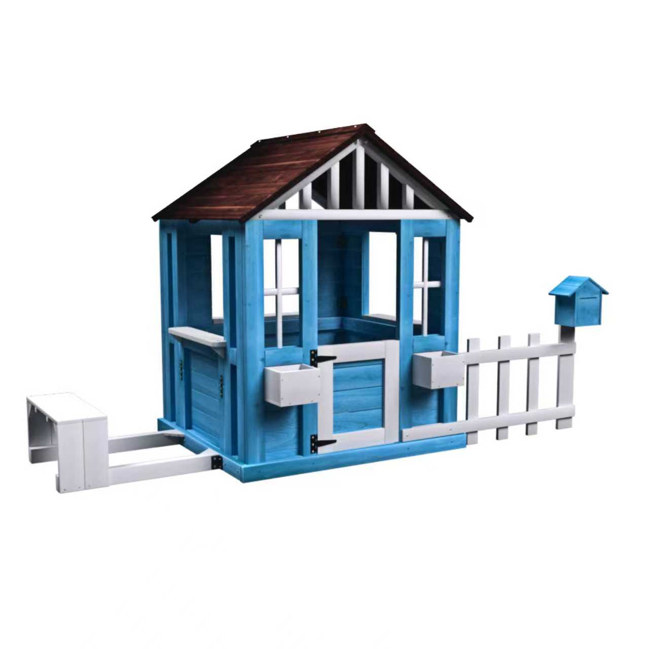 COCLUB Outdoor Playhouse for Kids Ages 3-8, Wooden Play House with Picnic Bench, Mailbox, Fence, Flowerpot Holders, Cottage Playhouse for Backyard, Garden, Patio, Gift for Boys, Girls