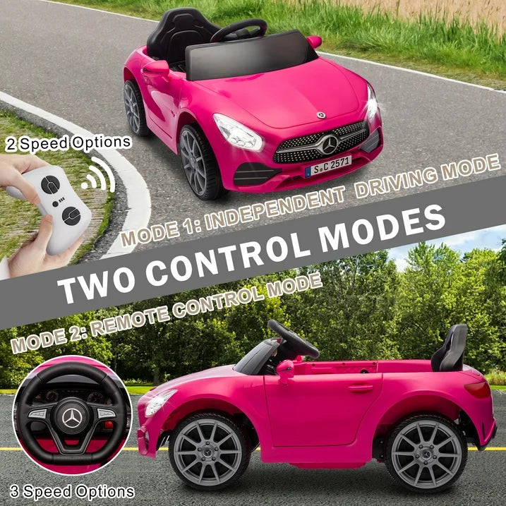 Kids Ride on Cars, 12V Powered Mercedes Benz Ride on Toys w/Remote Control, Music, Bluetooth, LED Light, USB, Power Display, Four Wheel Suspension Electric Car for Toddlers 2-4 Year Olds, Pink