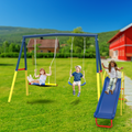COCLUB 3 in 1 Kids Swing Sets with Slide for Backyard, Outdoor Heavy-Duty Metal Swing Sets with 2 Seats, 3 in 1 Playset for Kids Age 3+