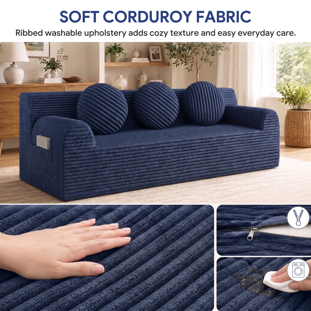 UHOMEPRO 71" Small Cloud Couch, 3 Seater Sofa with High Density Foam, No Assembly Low Profile Floor Couch for Bedroom, Apartment, 1200lbs, Deep Gray