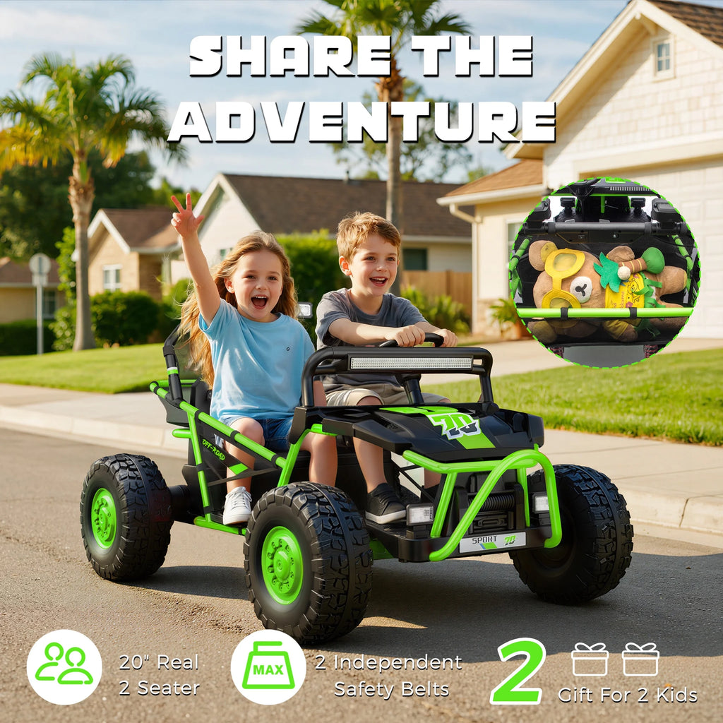 36V Electric Ride on Car Toy for Big Kids, 4 Wheels Spring Suspension Cars, 2 Seater Powered Electric  UTV Toys for Boys Girls 6+, Kids Ride on Toy with Bluetooth, Music, 3 Point Seatbelts, Blue