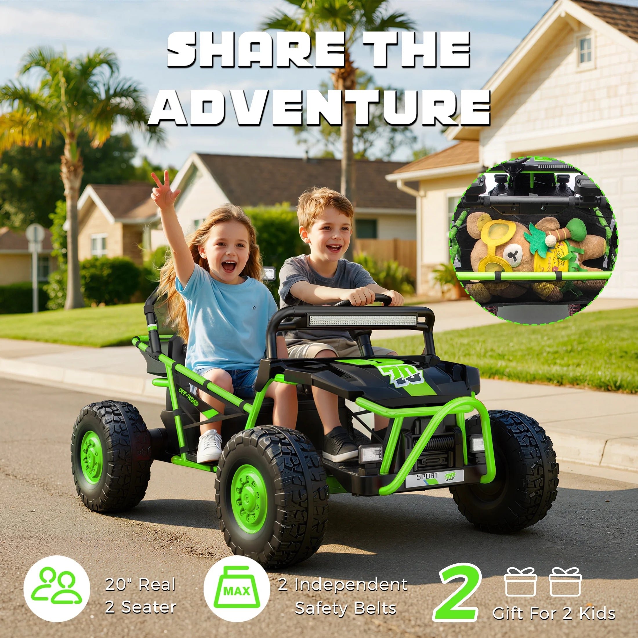 36V Electric Ride on Car Toy for Big Kids, 4 Wheels Spring Suspension Cars, 2 Seater Powered Electric  UTV Toys for Boys Girls 6+, Kids Ride on Toy with Bluetooth, Music, 3 Point Seatbelts, Blue
