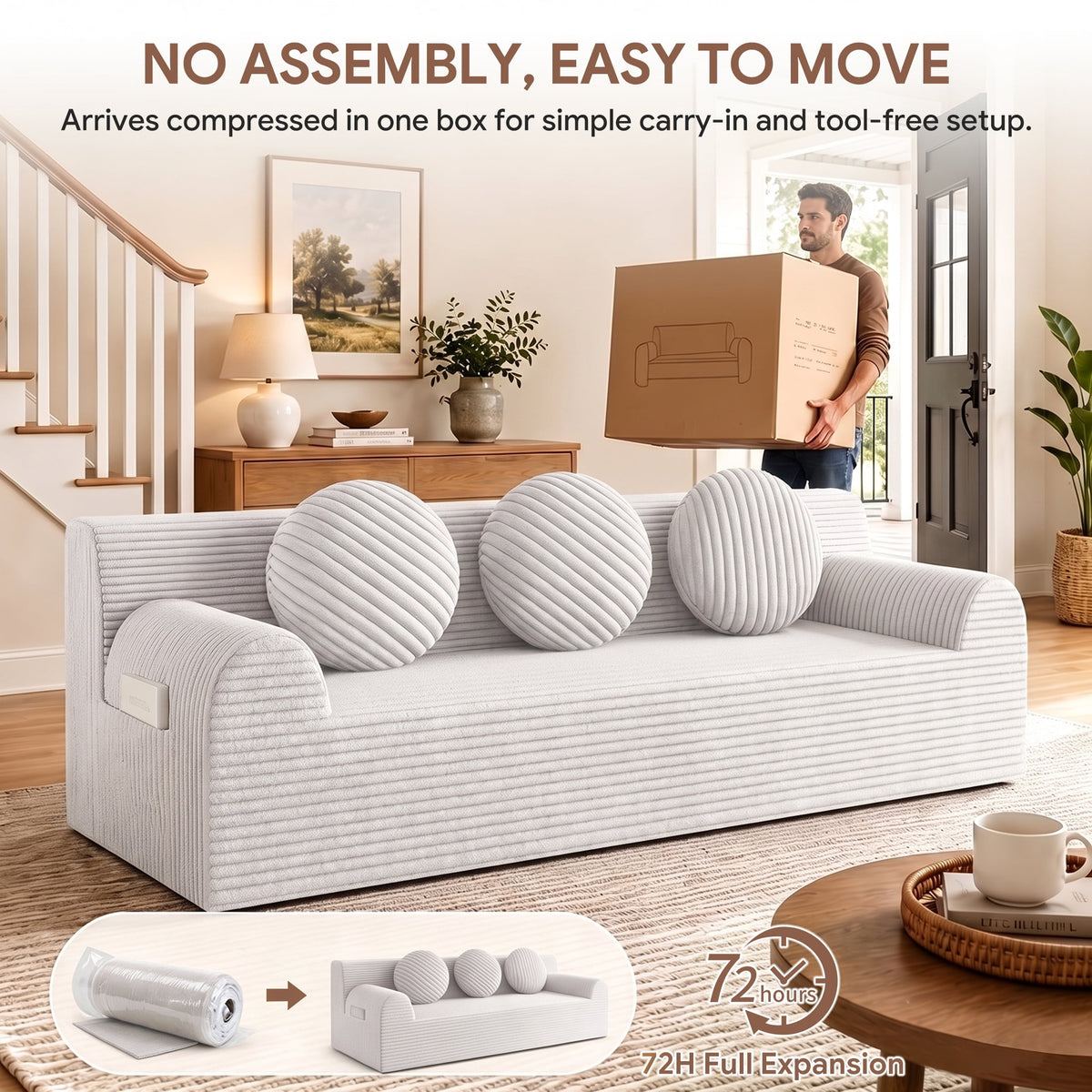 UHOMEPRO 71" Small Cloud Couch, 3 Seater Sofa with High Density Foam, No Assembly Low Profile Floor Couch for Bedroom, Apartment, 1200lbs, Deep Gray
