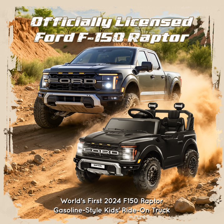 Ford F150 Raptor 24V Powered Ride on Cars for Kids, Extra large Real 2 Seater Ride on Toys with Remote Control, Bluetooth, LED, Truck Storage, Electric Vehicles Ride on Truck for Boys Girls Gifts