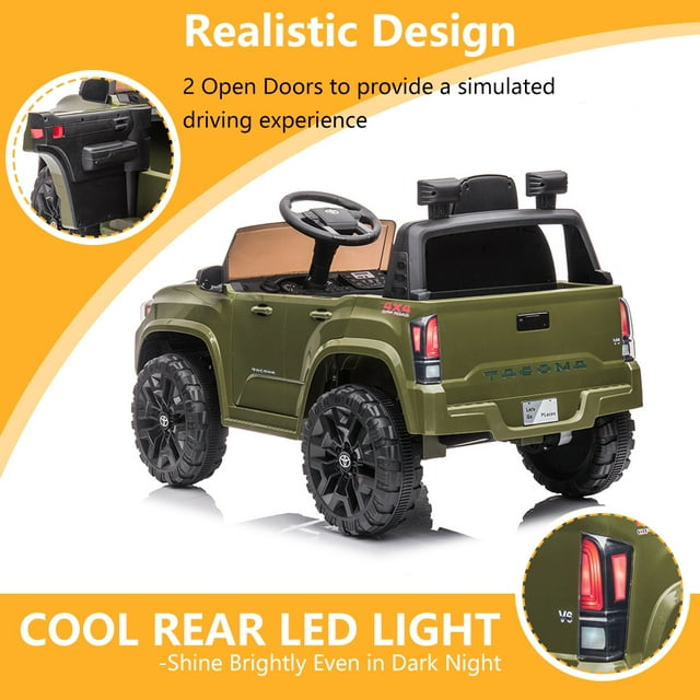 Toyota Tacoma Ride on Cars for Boys, 12V Powered Kids Ride on Cars Toy with Remote Control, Green Electric Vehicles Ride on Truck with Headlights/Music Player for 3 to 5 Years Old Boy Girls GTIN:08043618885739