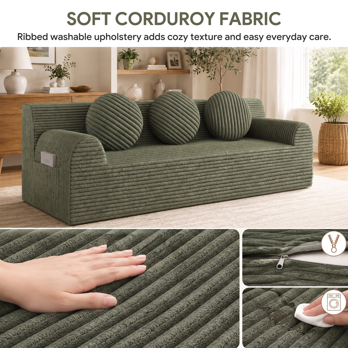 UHOMEPRO 71" Small Cloud Couch, 3 Seater Sofa with High Density Foam, No Assembly Low Profile Floor Couch for Bedroom, Apartment, 1200lbs, Deep Gray