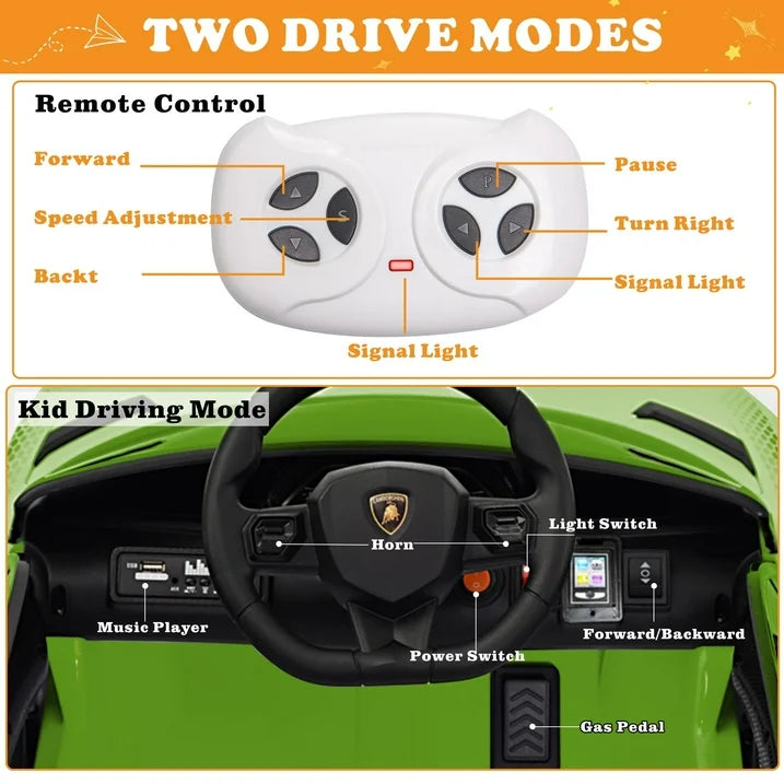 Lamborghini 24V Kids Ride on Cars, Powered Electric Cars for Kids 3-5 Boy Girl Gift, Lamborghini Xago 4 Wheels Battery Ride on Toy Cars With Remote Control, Bluetooth, LED Lights, Green